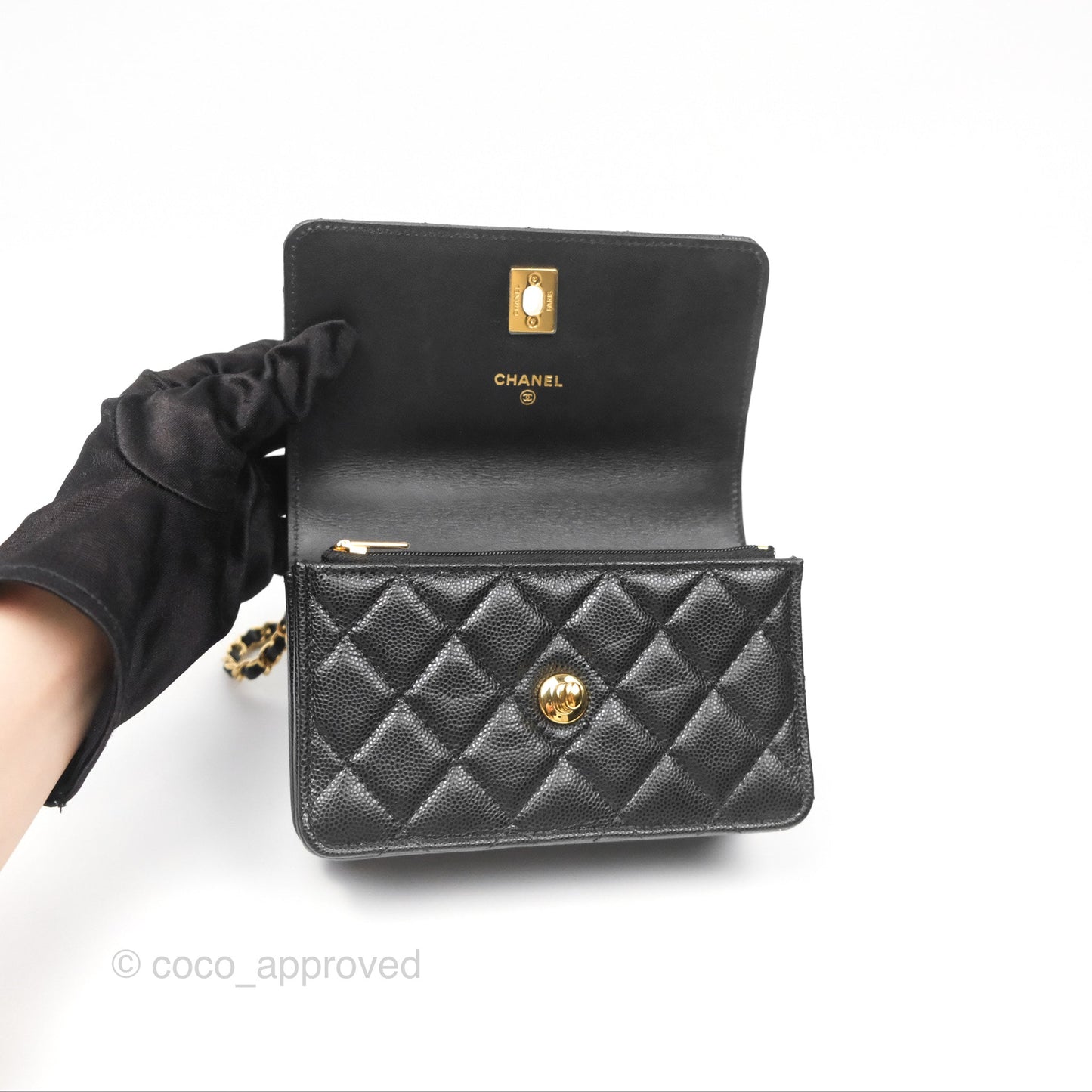 Chanel Mini WOC Bag Charm Black Caviar Gold Hardware