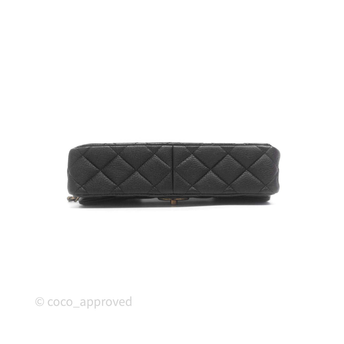 Chanel Quilted Medium Eyelet Flap Bag Black Patent Aged Gold Hardware