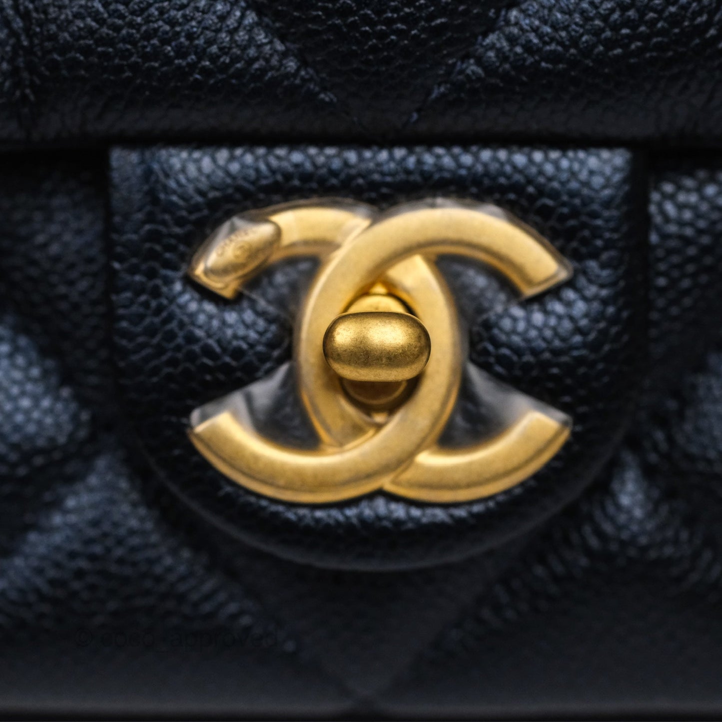 Chanel My Perfect Mini Flap Quilted Iridescent Navy Caviar Aged Gold Hardware