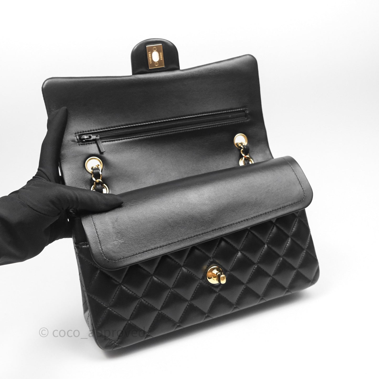 Chanel Classic M/L Medium Flap Quilted Black Lambskin Gold Hardware