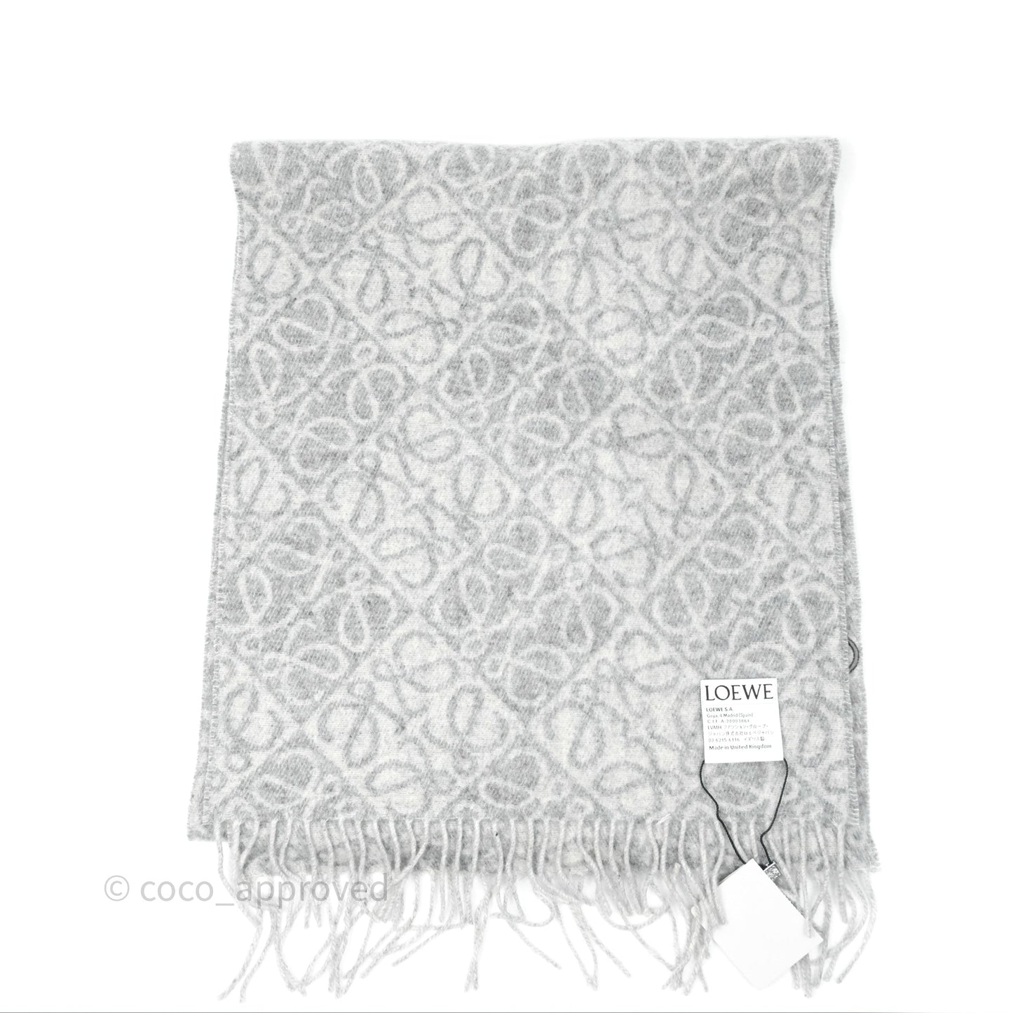 Loewe Anagram Wool Cashmere Scarf Light Grey