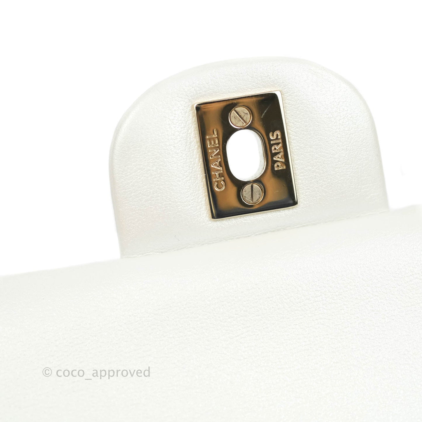 Chanel Classic M/L Medium Double Flap Iridescent White Lambskin Gold Hardware