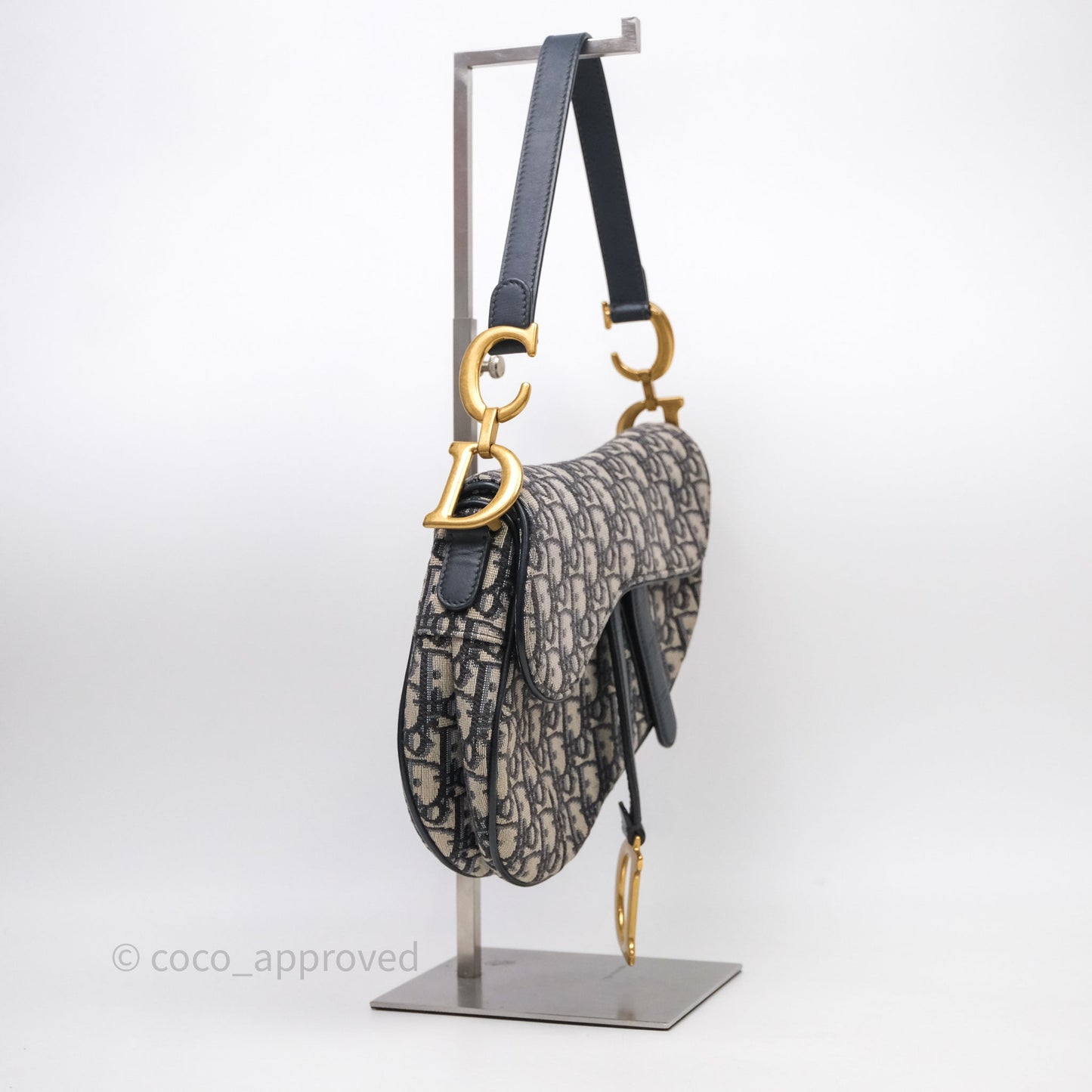 Christian Dior Saddle Bag Navy Dior Oblique Embroidery Gold Hardware