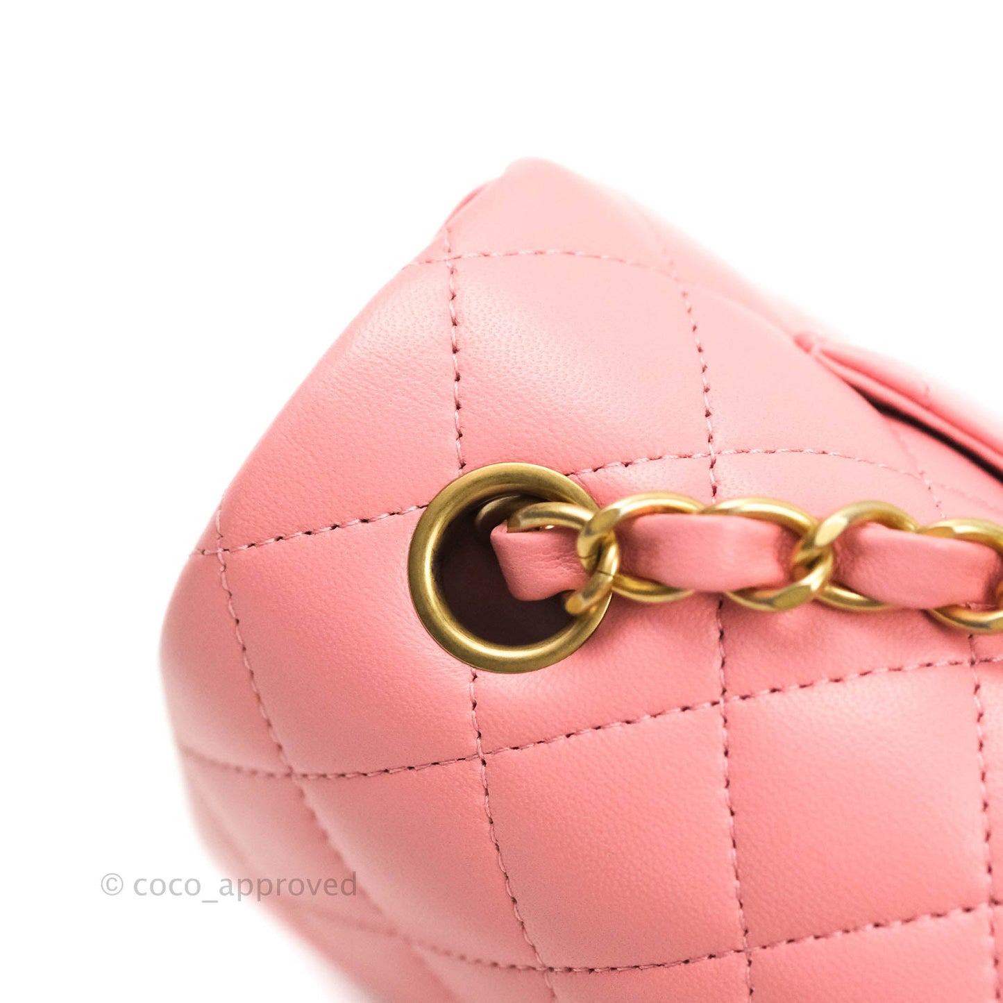 Chanel Quilted Mini Rectangular Pink Lambskin Aged Gold Hardware