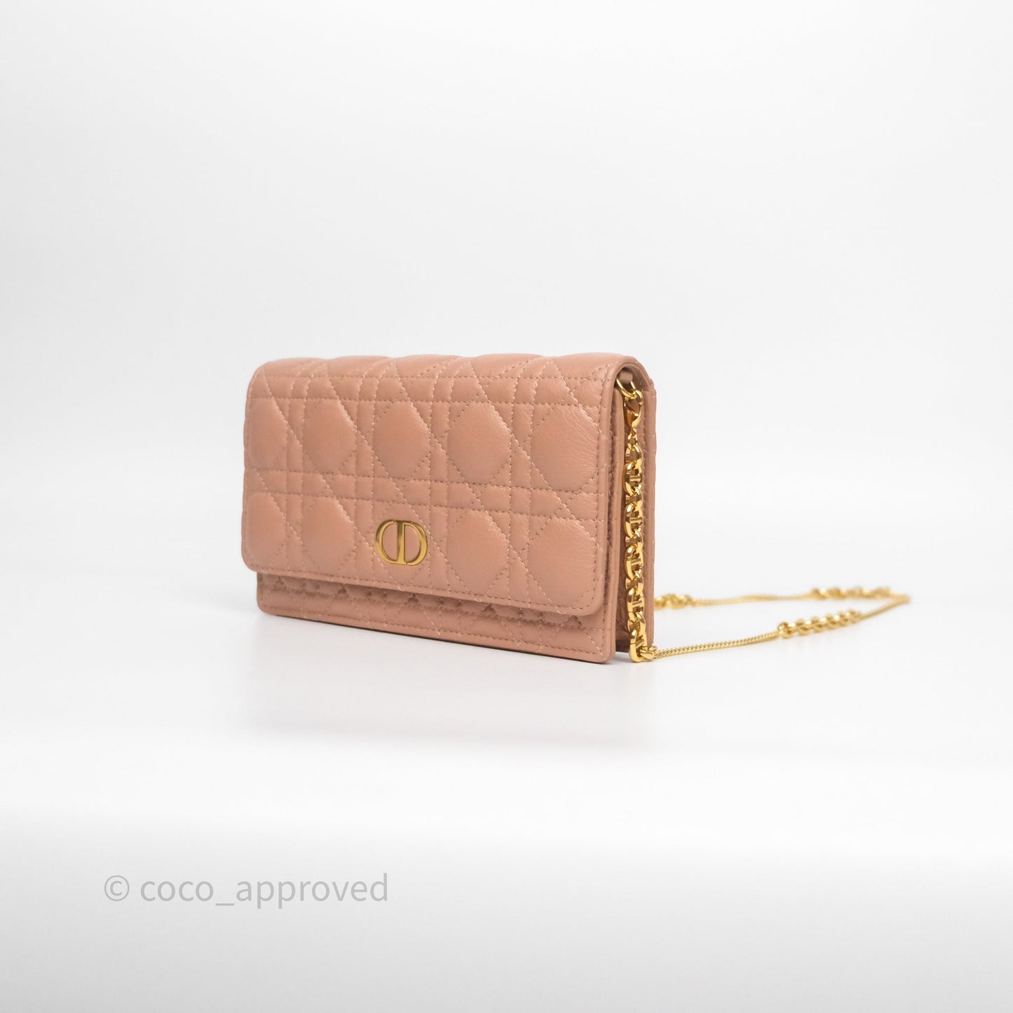 Christian Dior Caro Pouch with Chain In Supple Pink Cannage Calfskin
