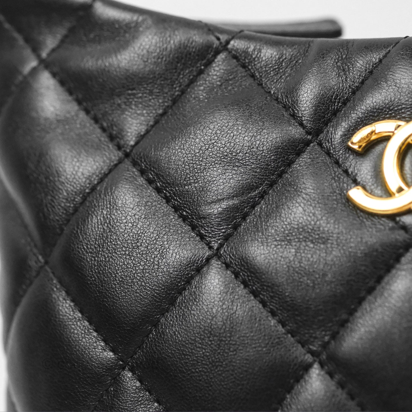 Chanel Small Hobo Bag CC Chain Black Calfskin Aged Gold Hardware 22K