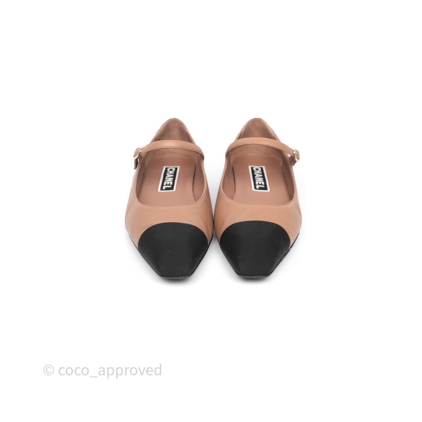 Chanel Crystal CC Flats Dark Beige/ Black Size 38.5
