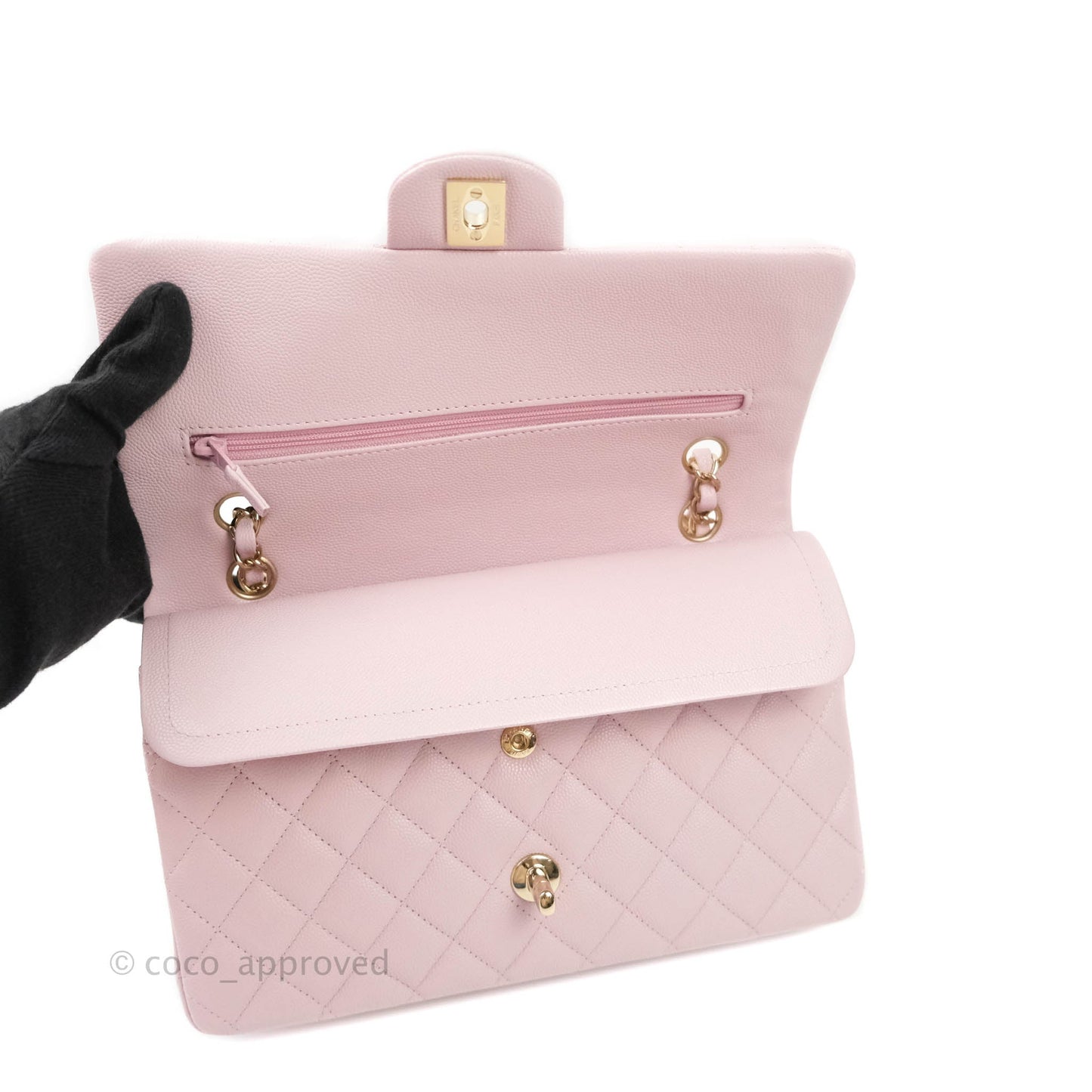 Chanel M/L Medium Double Flap Bag Lilac Rose Clair Caviar Gold Hardware 21S
