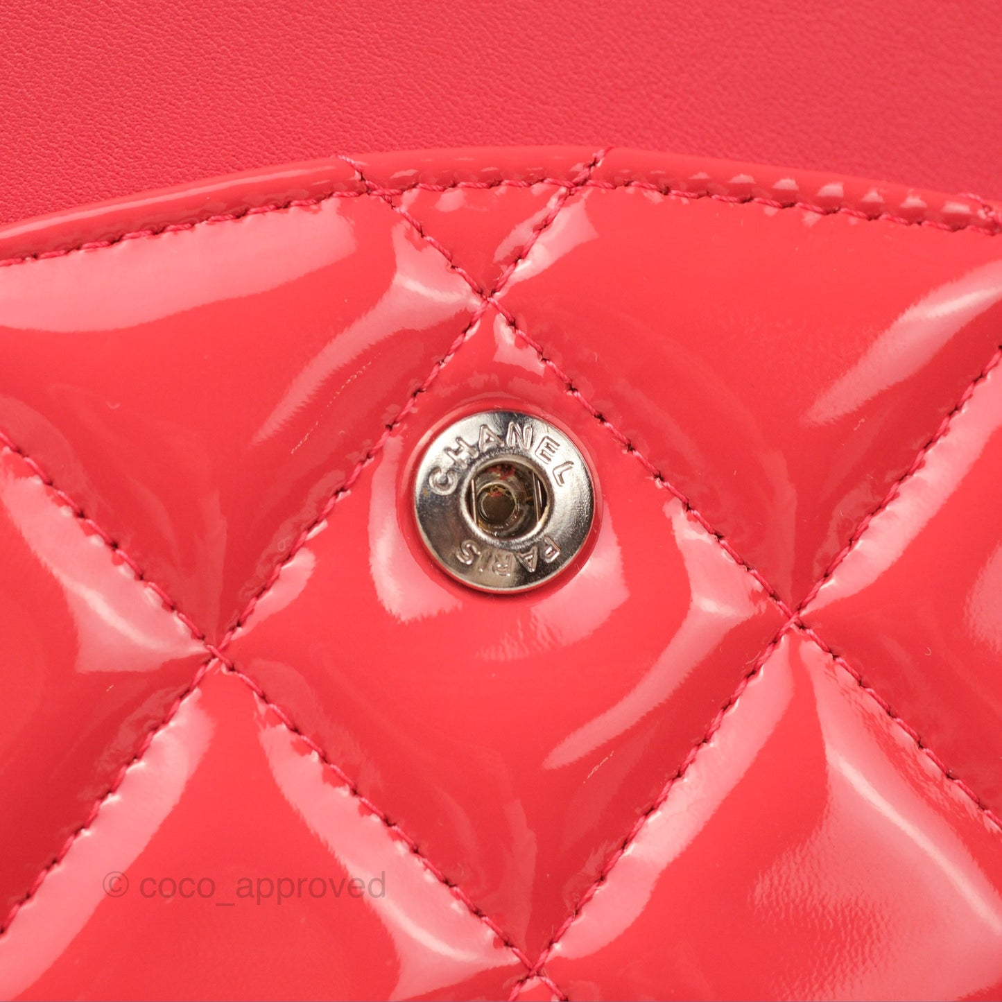 Chanel Jumbo Double Flap Coral Pink Patent Silver Hardware⁣⁣