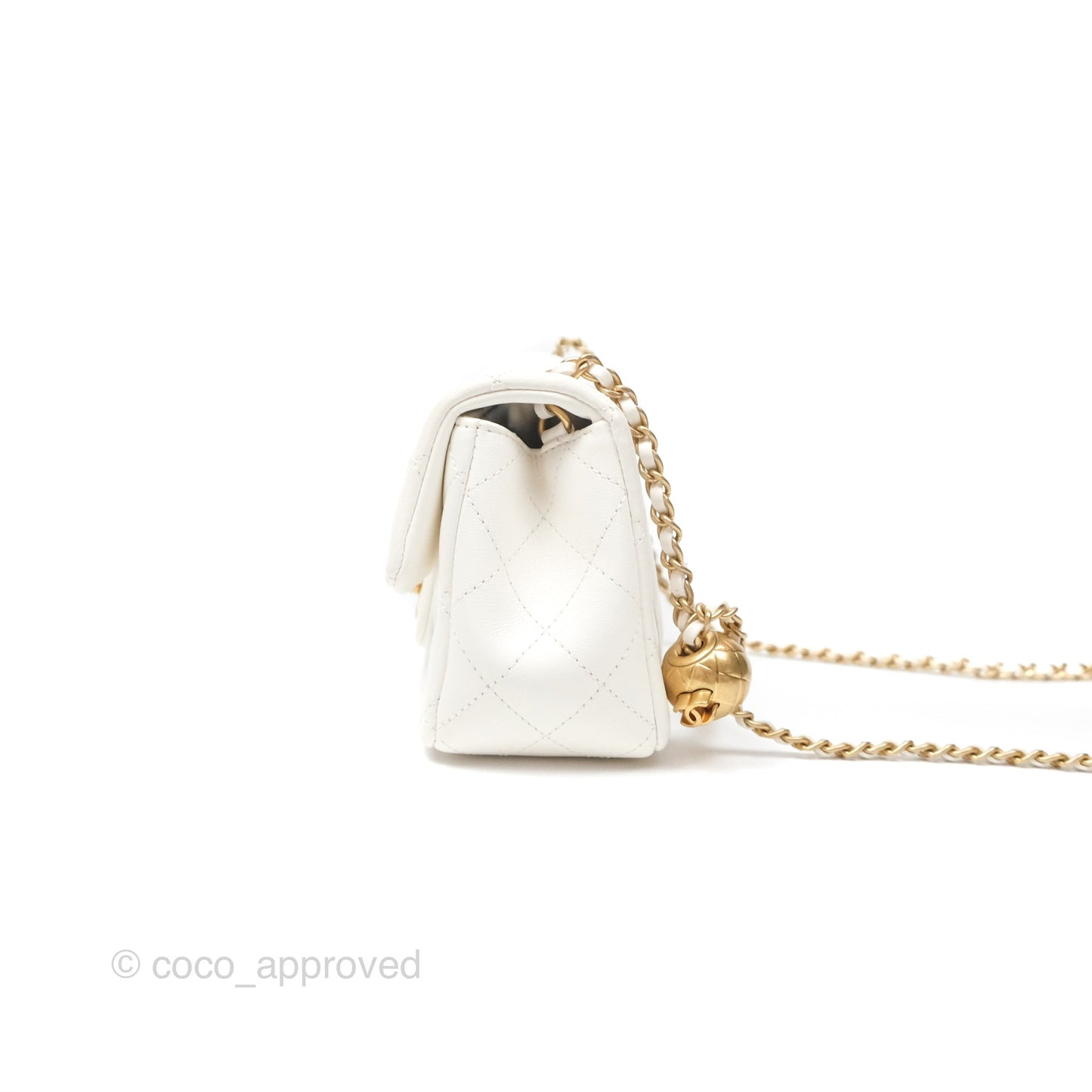 Chanel Mini Rectangular Pearl Crush Quilted White Lambskin Aged Gold Hardware