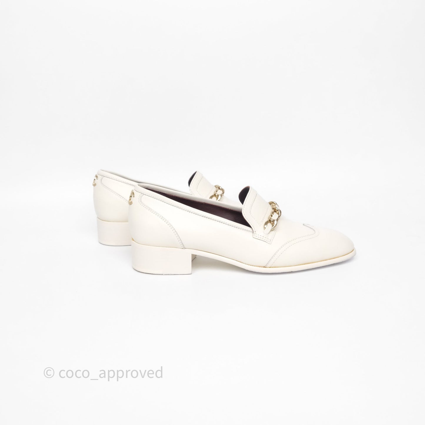 Chanel Chain White Calfskin Loafers Size 36