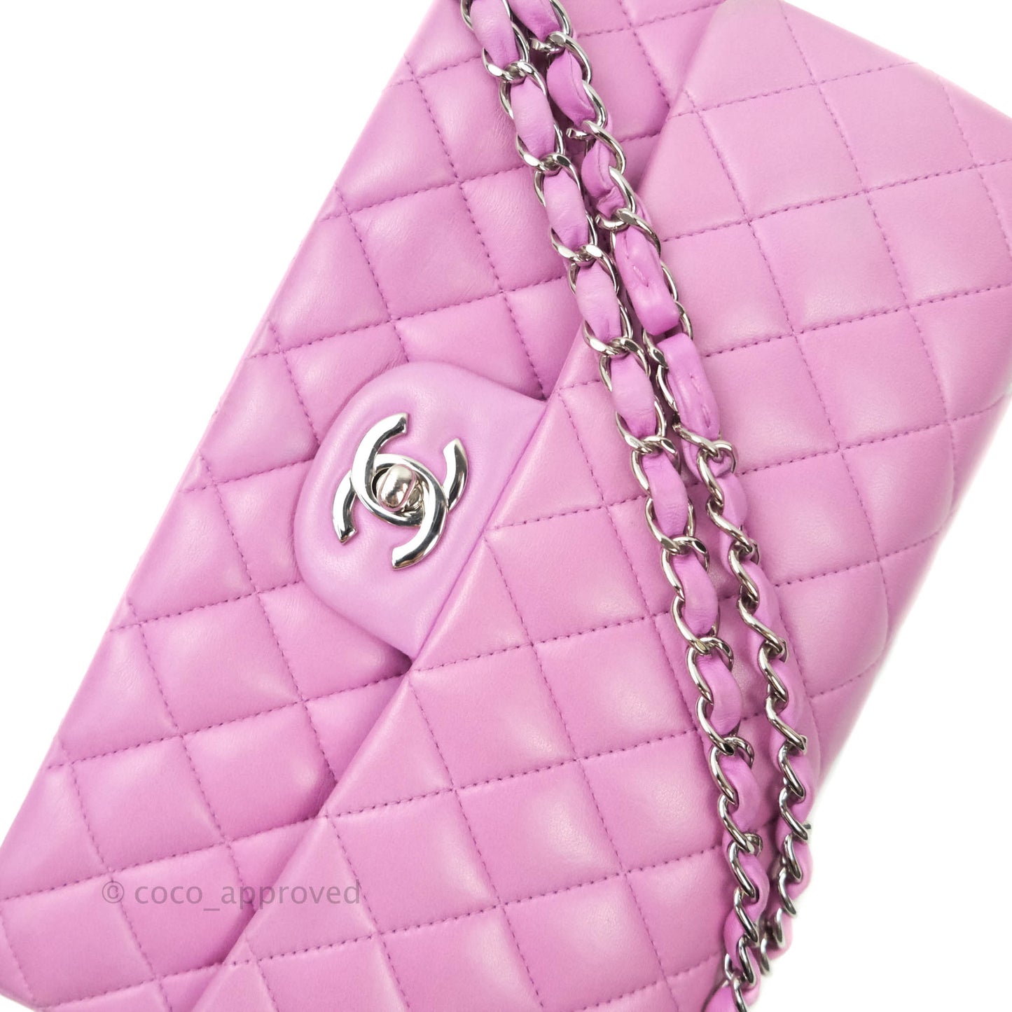 Chanel Classic M/L Medium Double Flap Purple Lambskin Silver Hardware