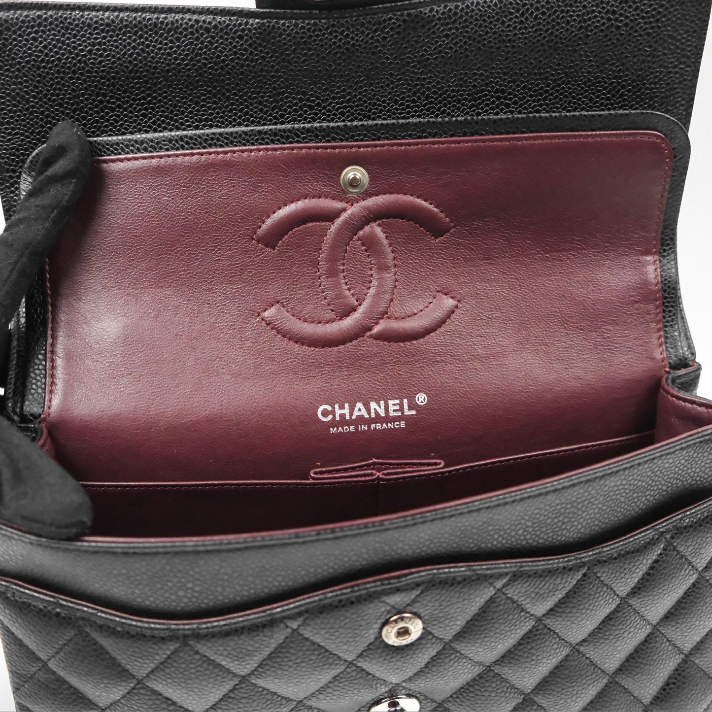 Chanel Classic M/L Medium Flap Quilted Black Caviar Silver Hardware