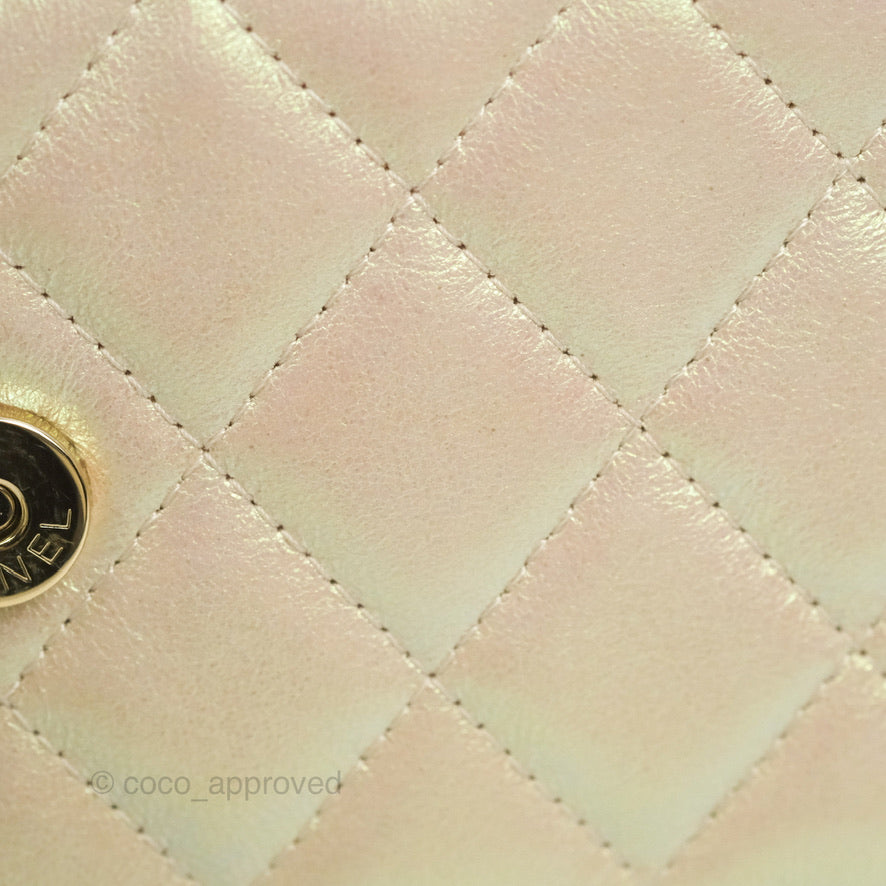 Chanel Quilted Mini Wallet on Chain WOC Iridescent Ivory Gold Hardware 20B