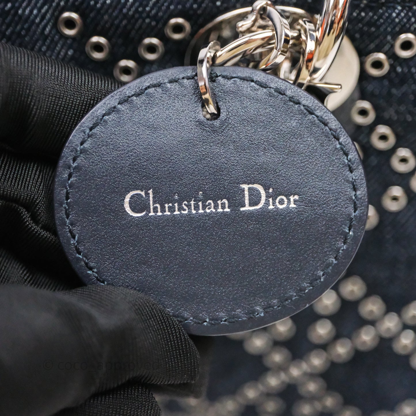 Christian Dior Medium Lady D-Joy Denim Eyelet Silver Hardware