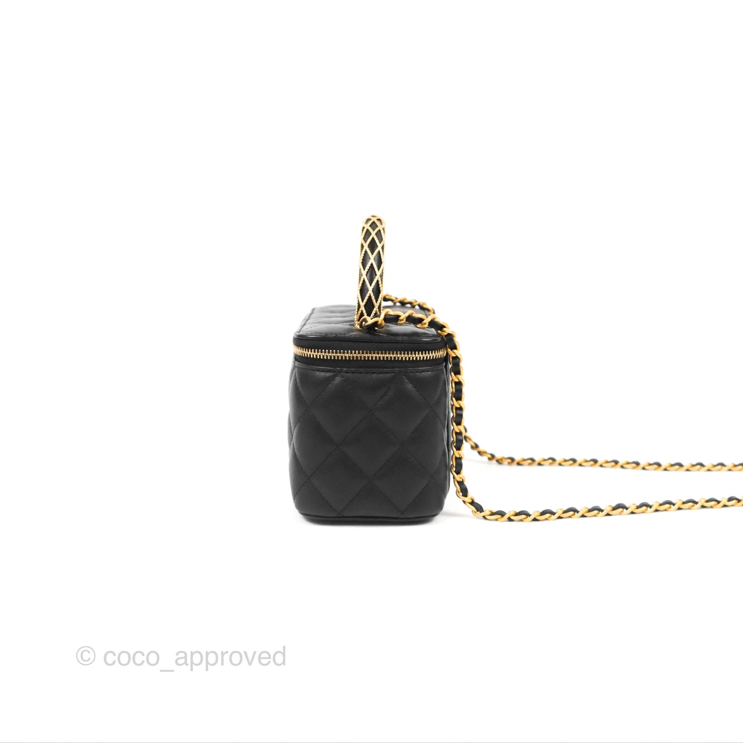 Chanel Metal Handle Vanity Rectangular Black Lambskin Gold Hardware 23A