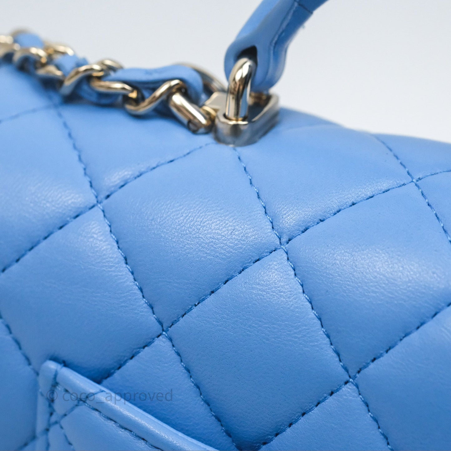 Chanel Top Handle Mini Rectangular Flap Blue Lambskin Gold Hardware