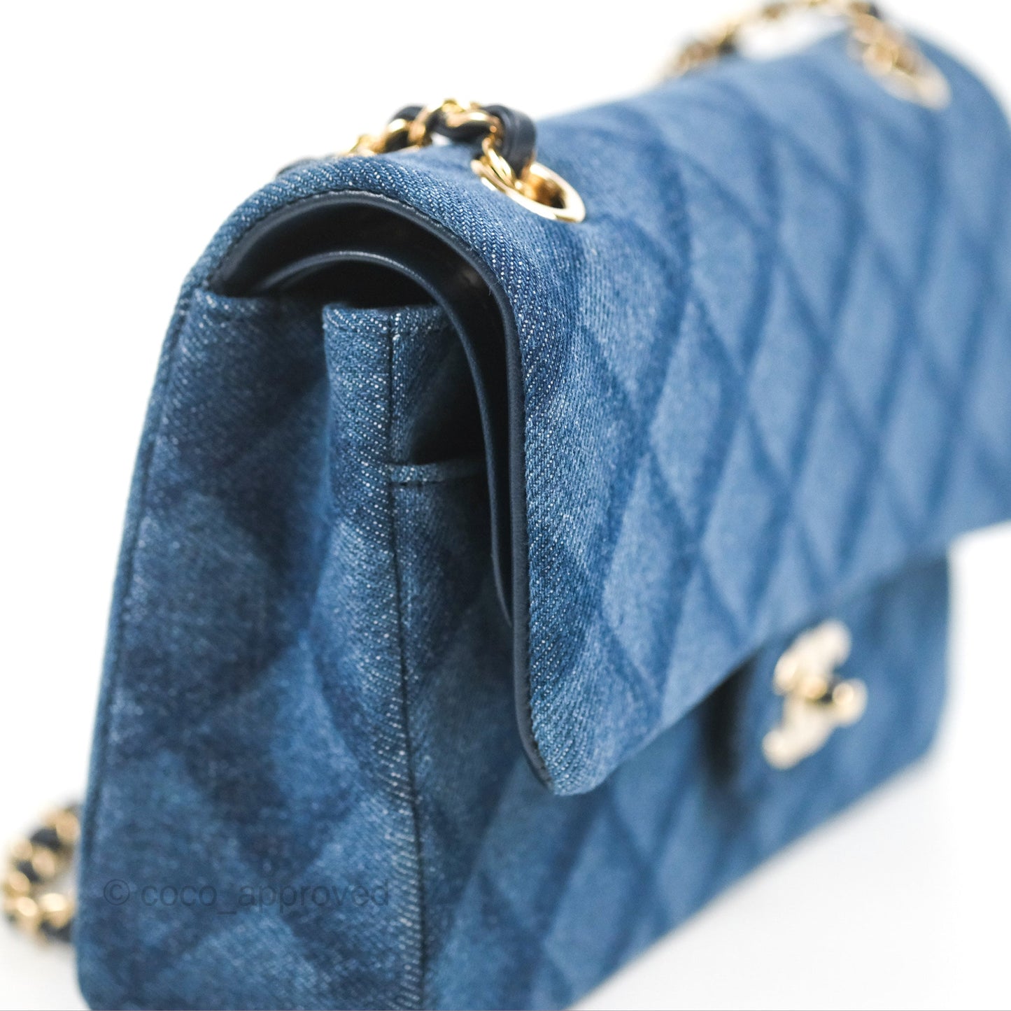 Chanel M/L Quilted Medium Double Flap Dark Blue Printed Denim 22B