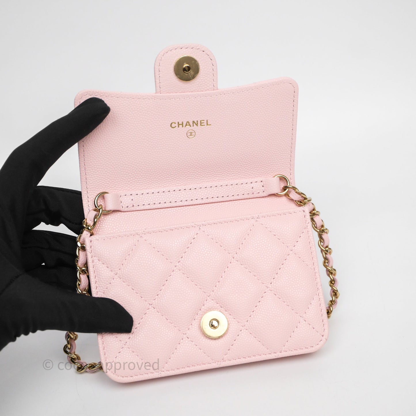 Chanel Mini Clutch With Chain Light Pink Caviar Gold Hardware