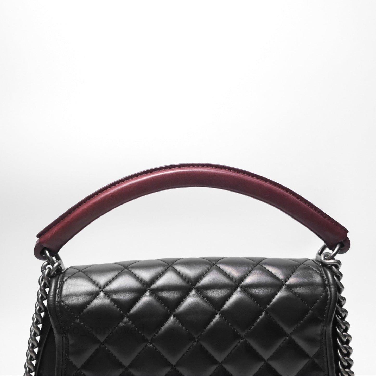Chanel Quilted Large Prestige Top Handle Flap Calfskin Black Ruthenium Hardware
