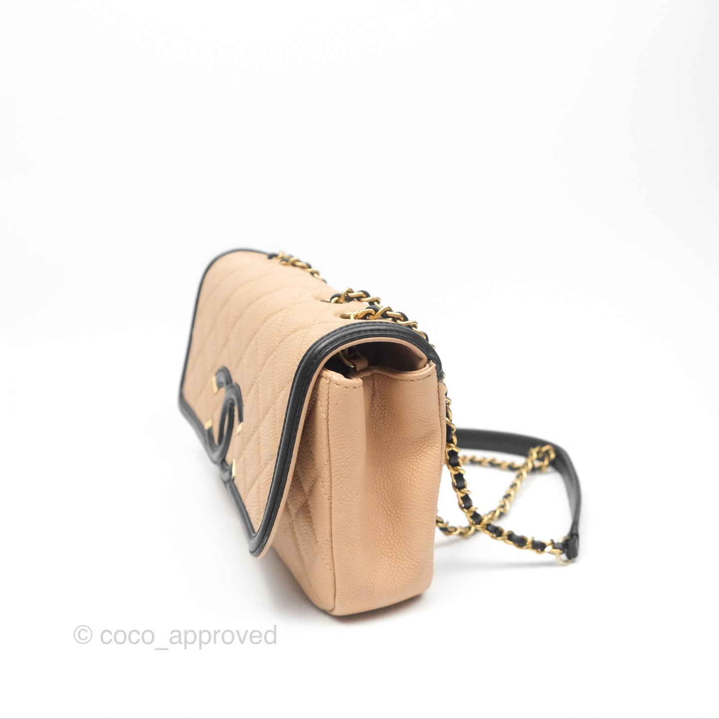 Chanel Small CC Filigree Flap Quilted Beige Black Caviar