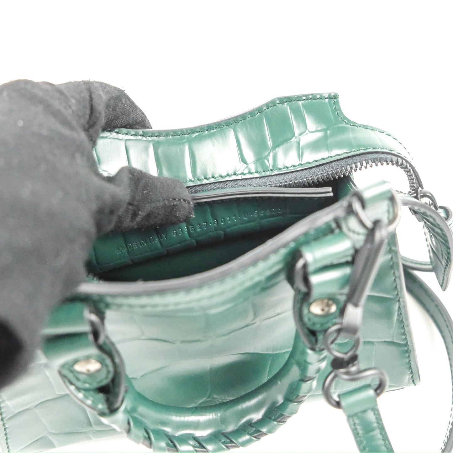 Balenciaga Mini Neo Classic City Bag Green Croc Embossed