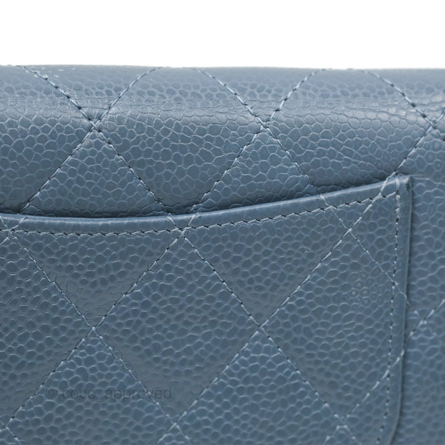 Chanel Quilted Small Flap Wallet Grey Blue Caviar Silver Hardware