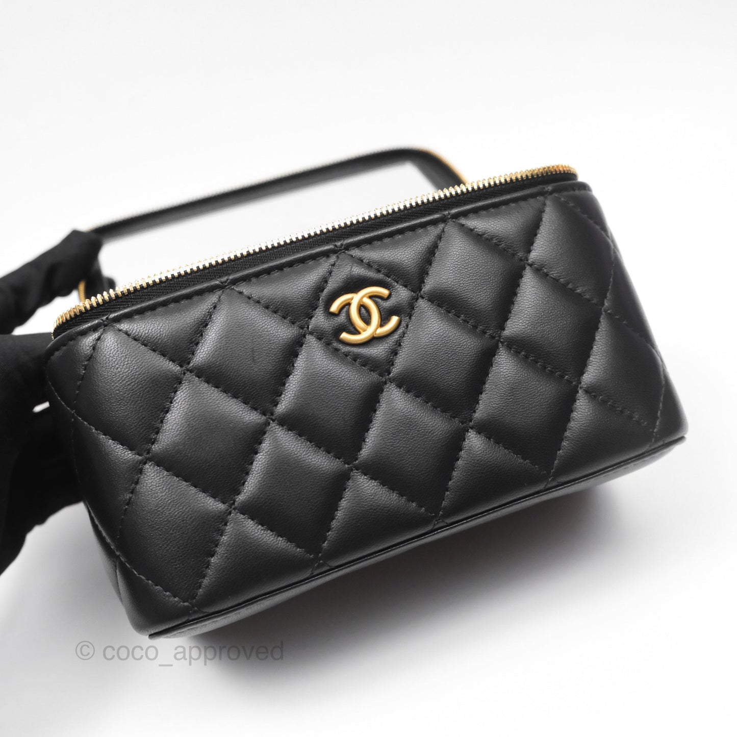 Chanel Vanity with COCO Heart Chain Black Lambskin Aged Gold Hardware