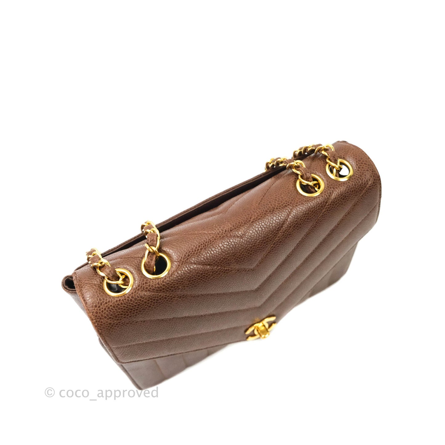 Chanel Vintage Caviar Chevron Flap Bag 24K Brown Gold Hardware