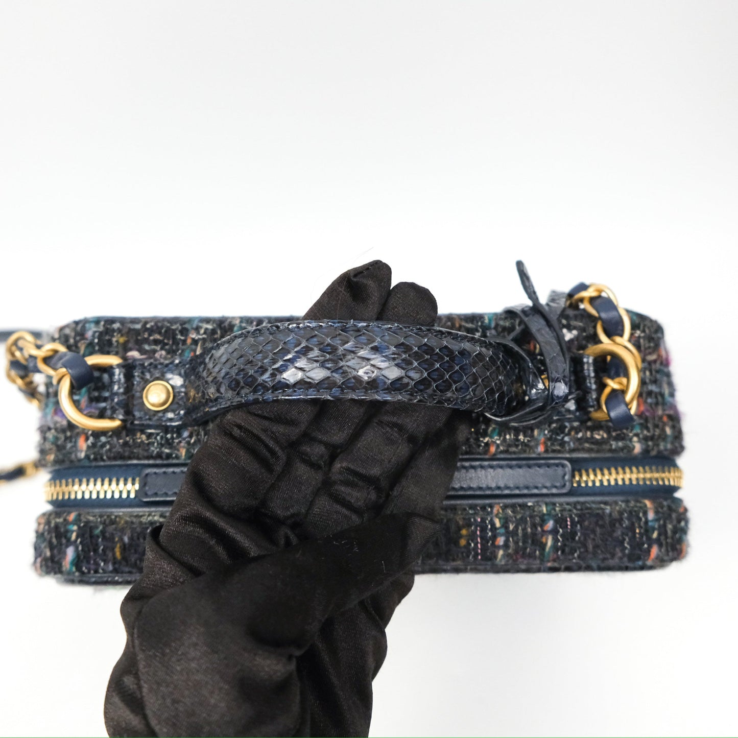 Chanel Quilted Medium CC Filigree Vanity Case Navy Tweed Python