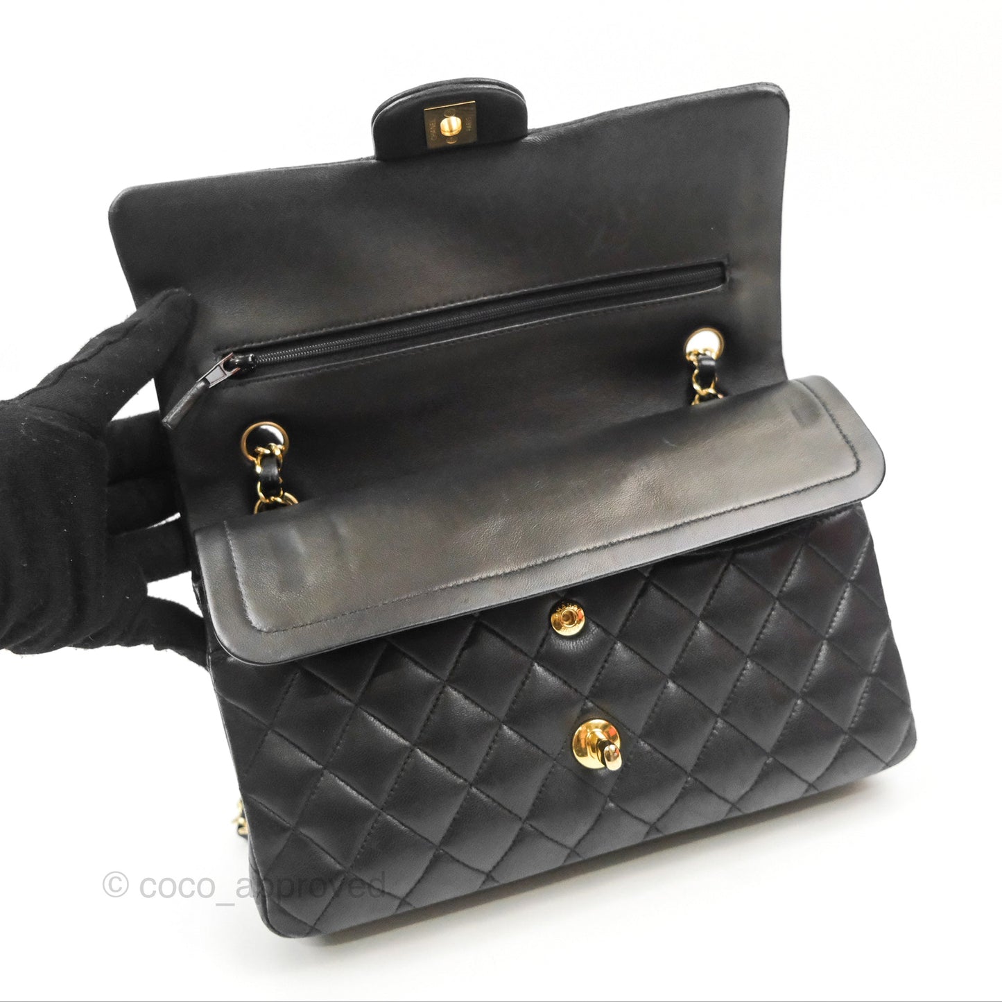 Chanel Classic M/L Medium Flap Quilted Black Lambskin Gold Hardware
