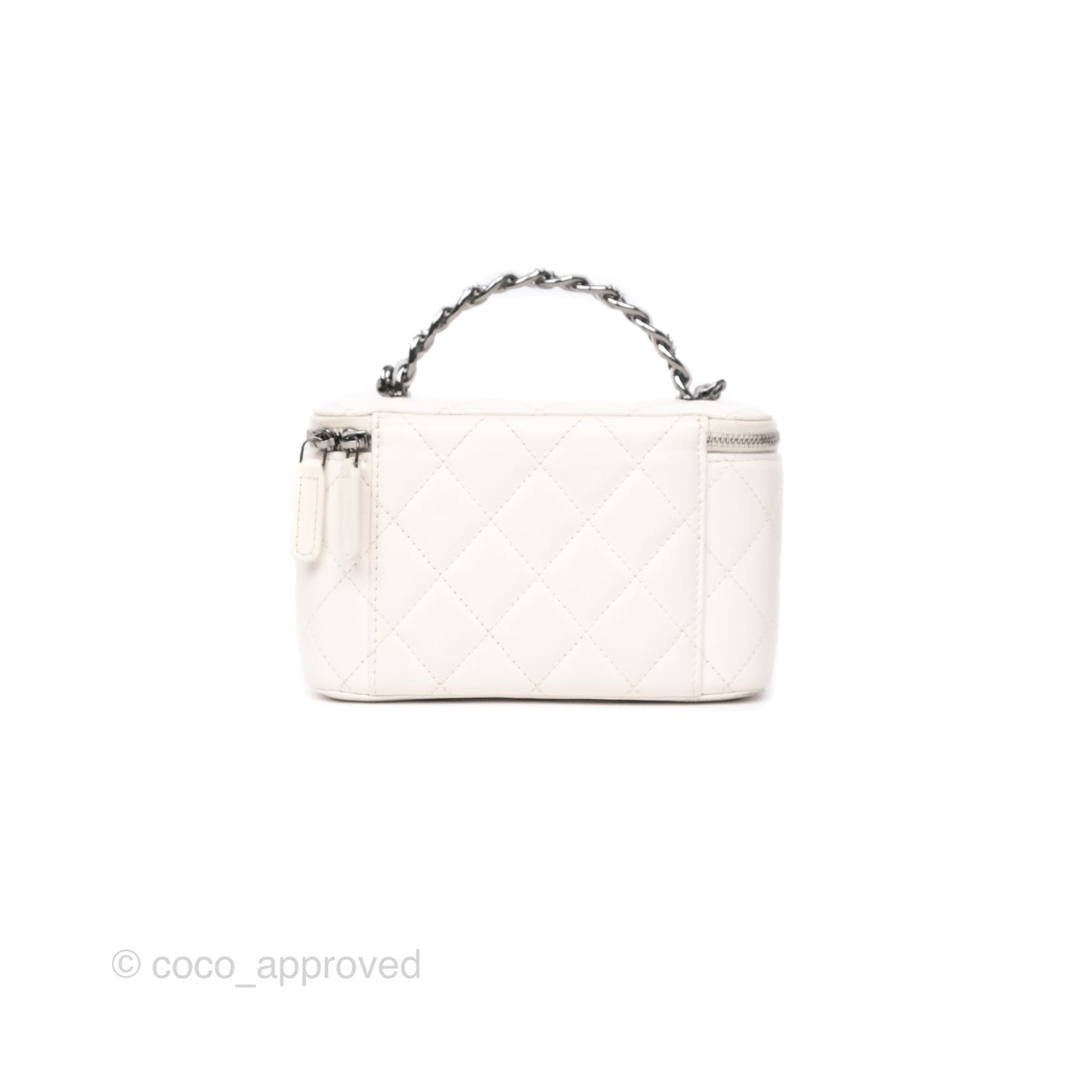 Chanel Crystals Top Handle Vanity Rectangular White Lambskin Gun Metal