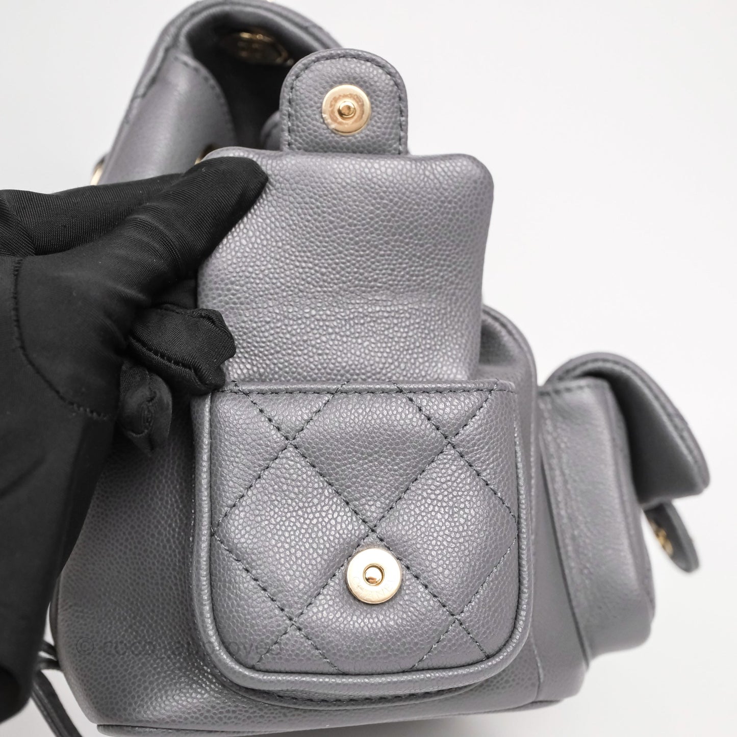 Chanel Small Duma Backpack Dark Grey Caviar Gold Hardware 23K