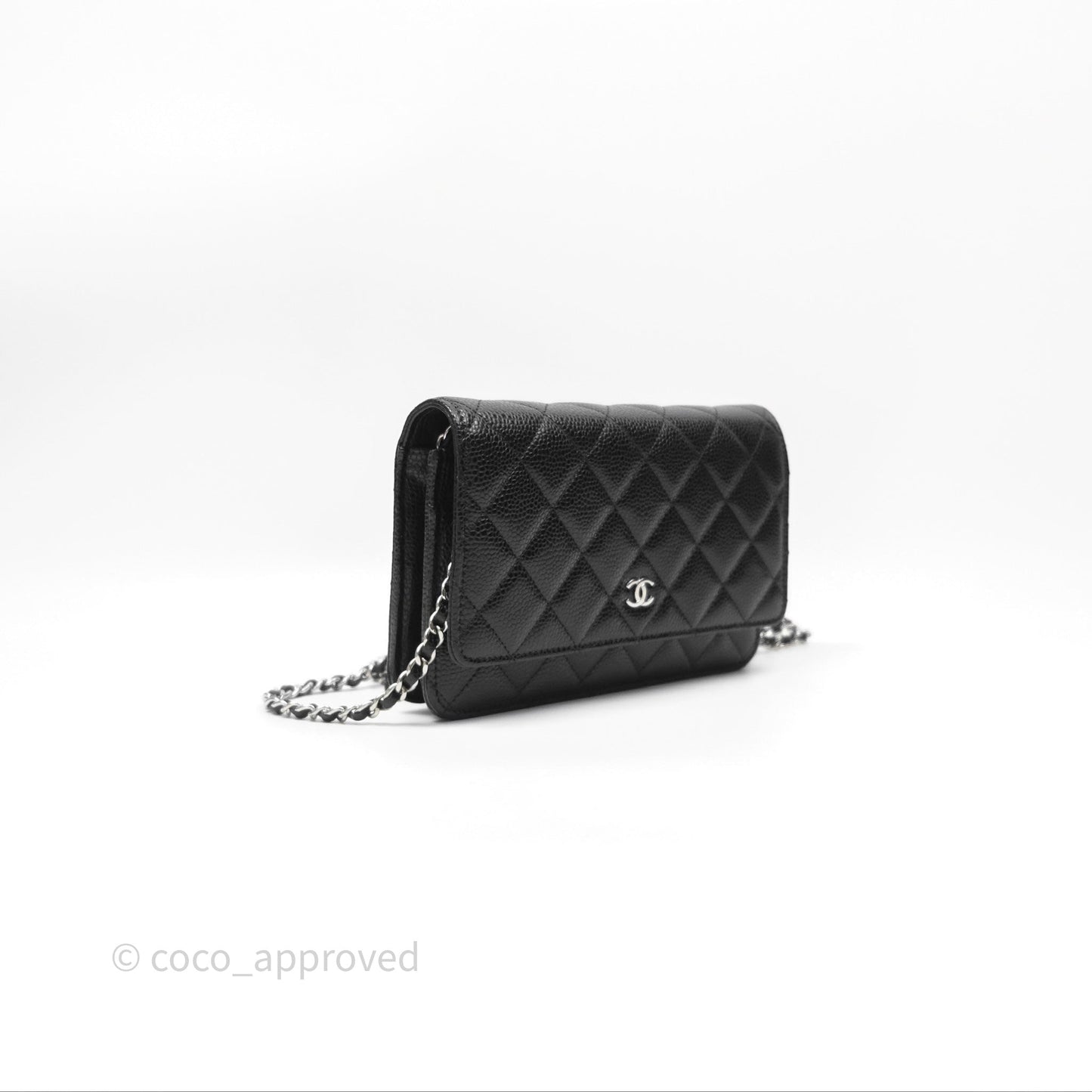 Chanel Quilted Classic Wallet on Chain WOC Black Caviar Silver Hardware
