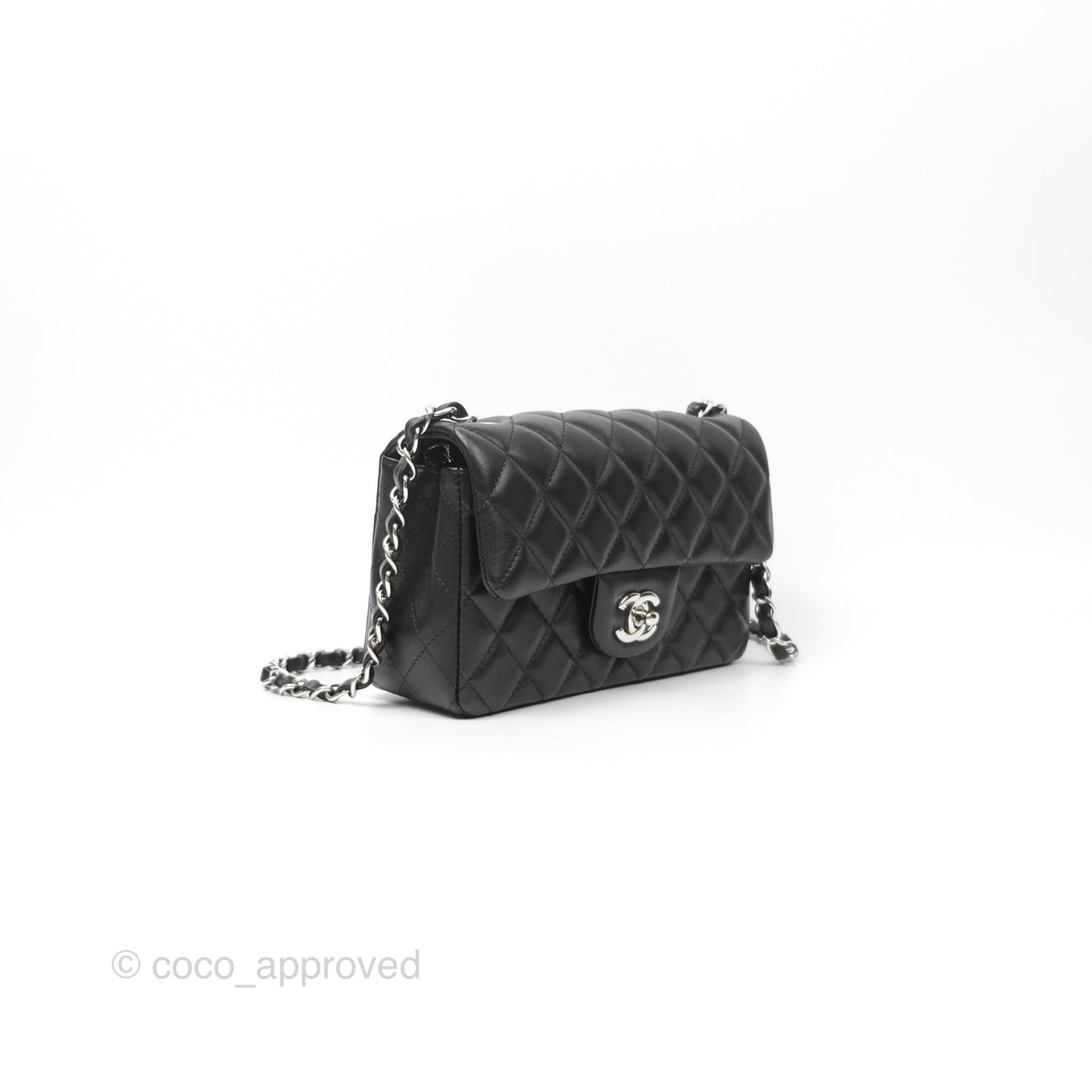 Chanel Quilted Mini Rectangular Black Lambskin Silver Hardware