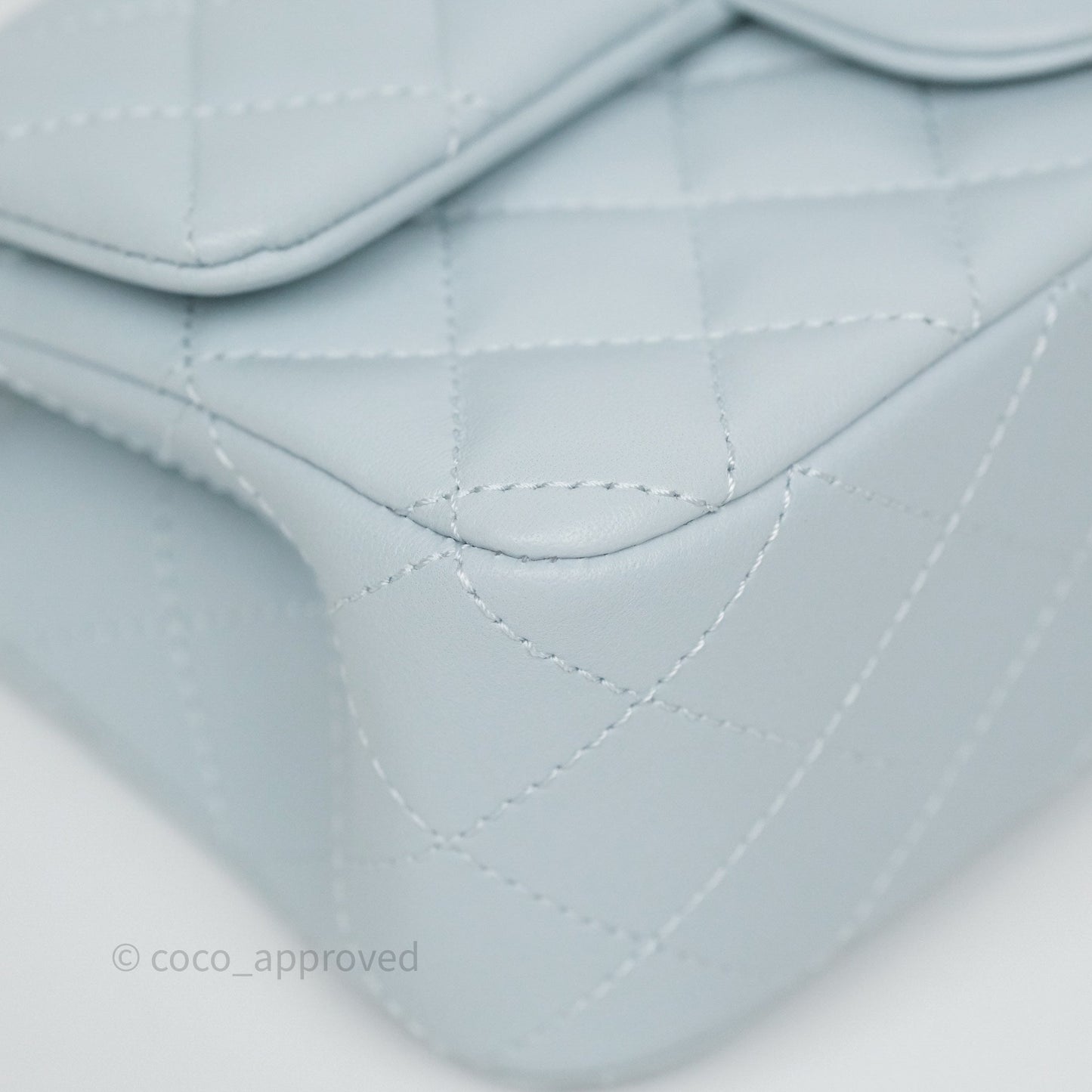 Chanel Pearl Crush Mini Rectangular Light Blue Lambskin Aged Gold Hardware