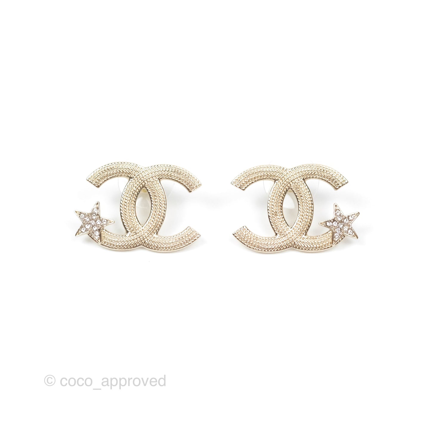 Chanel CC Crystal Star Earrings Gold Tone 23B