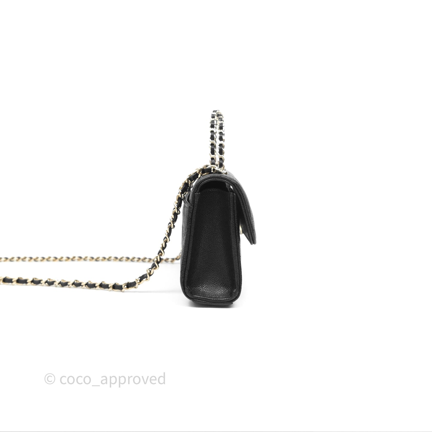 Chanel Top Handle Clutch with Chain Black Caviar Light Gold Hardware