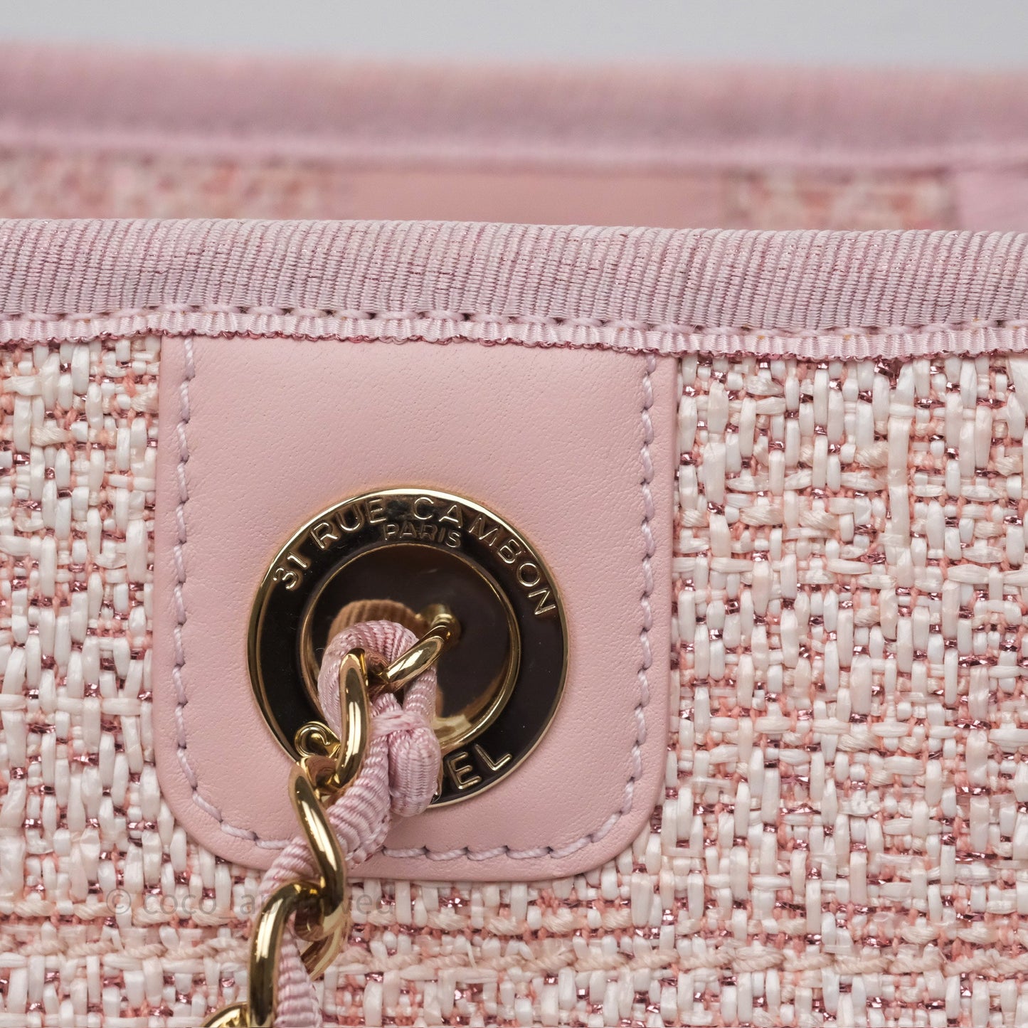 Chanel Medium Deauville Pink Glitter Raffia Gold Hardware