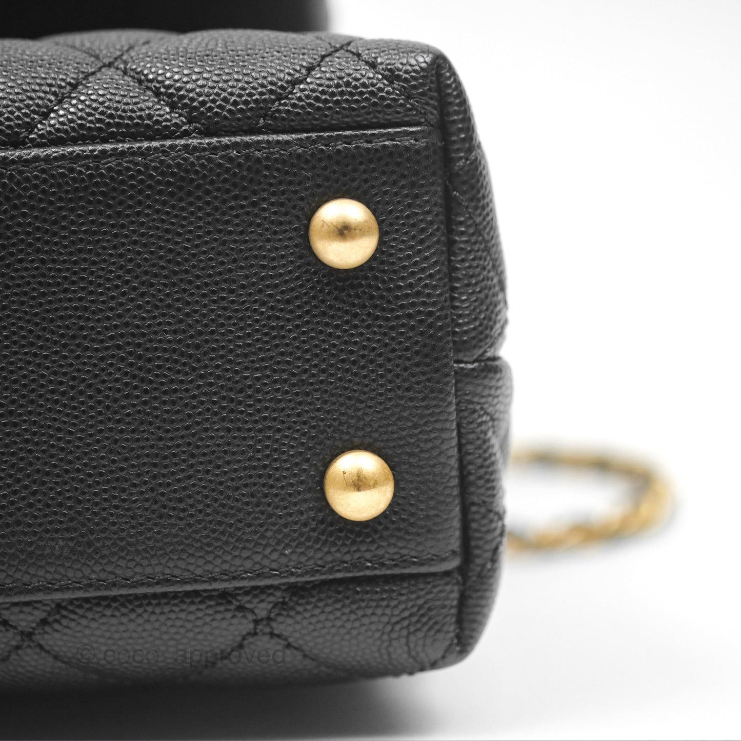 Chanel Small Coco Handle Quilted Black Caviar Aged Gold Hardware Lizard Handle