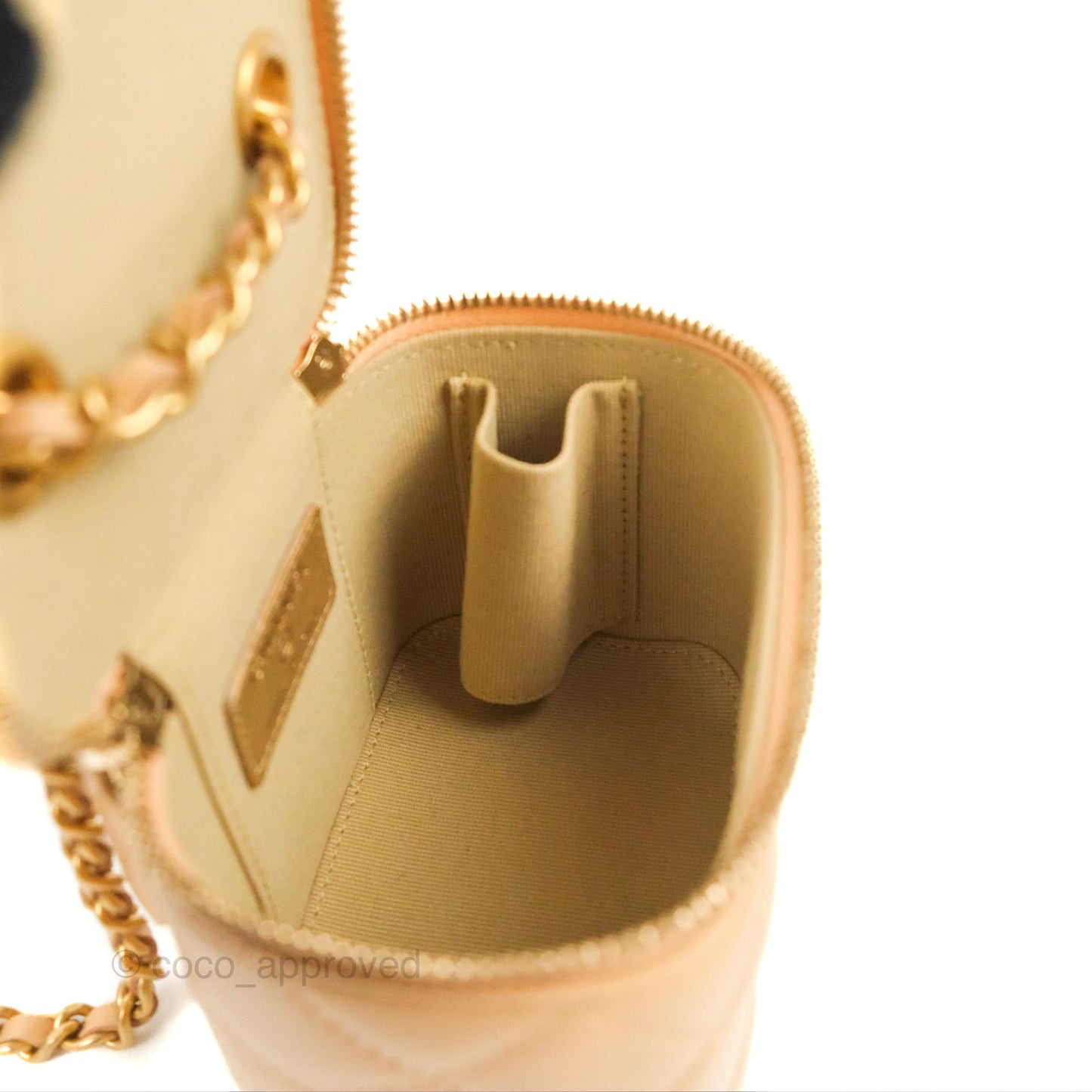 Chanel Mini Pearl Crush Vanity With Chain Beige Lambskin Aged Gold Hardware