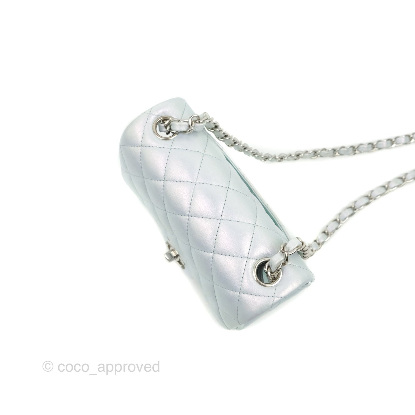 Chanel Mini Square Quilted Iridescent Icy Blue Silver Hardware