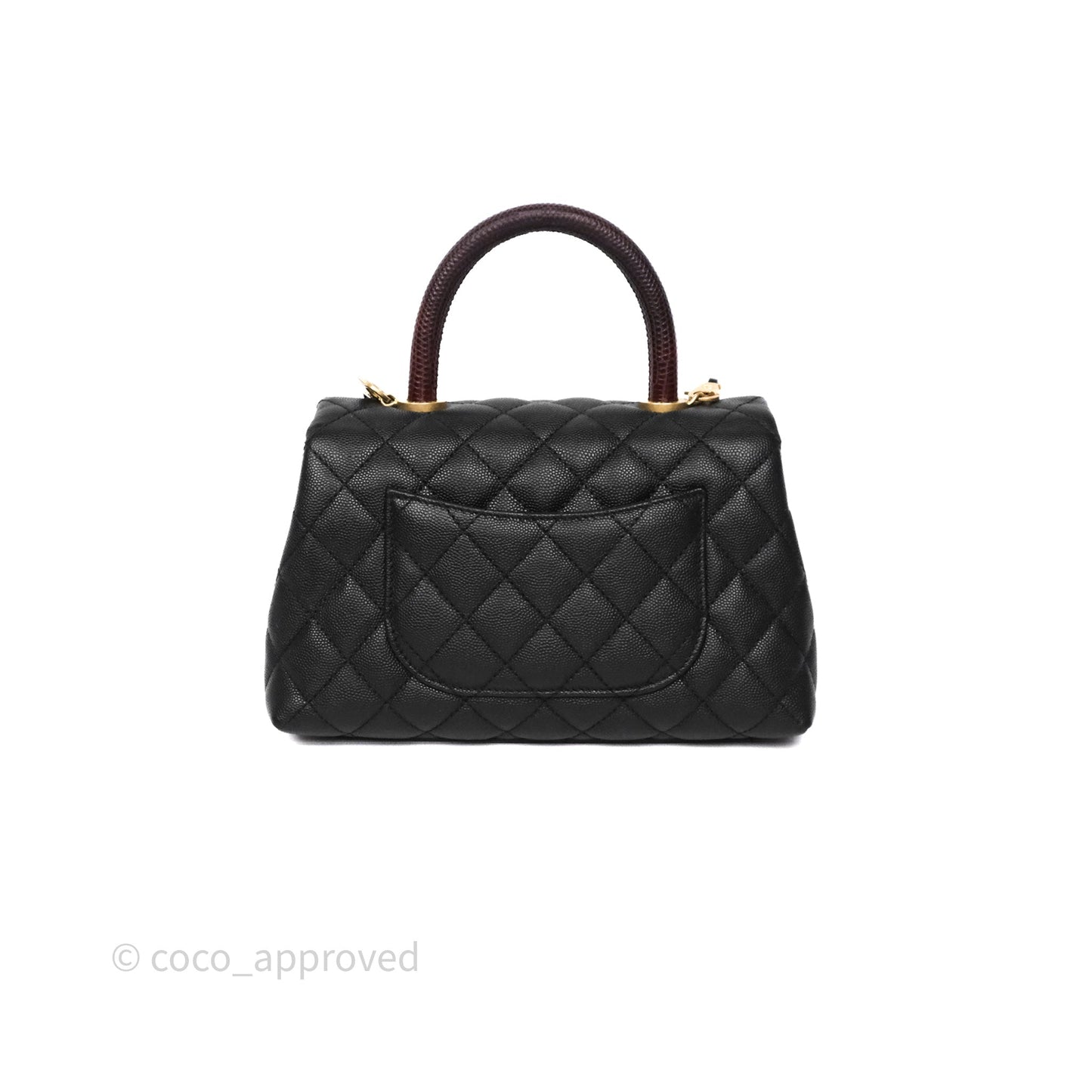Chanel Small Coco Handle Black Caviar Gold Hardware Lizard Embossed Handle
