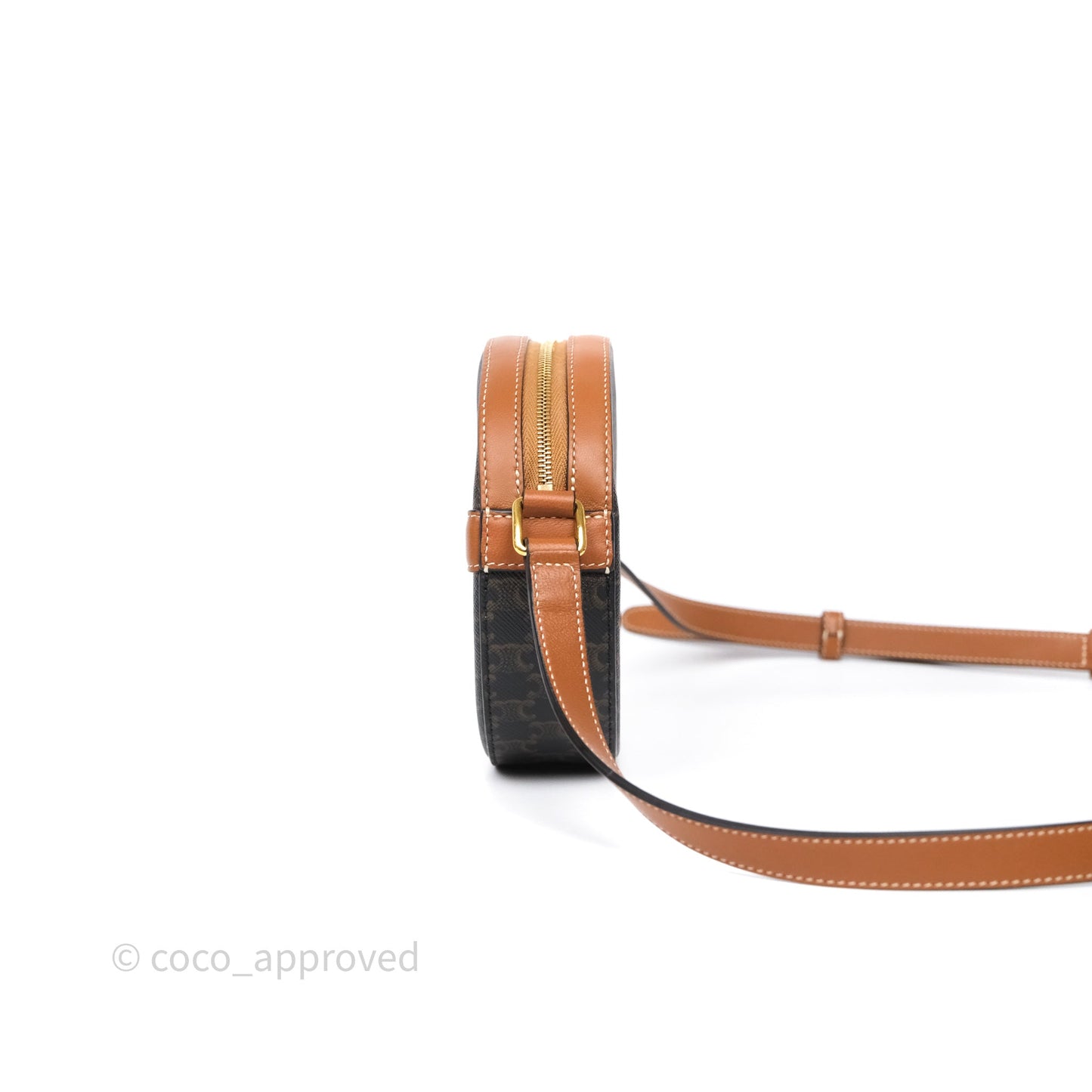 Celine Round Purse on Strap Triomphe Canvas Tan