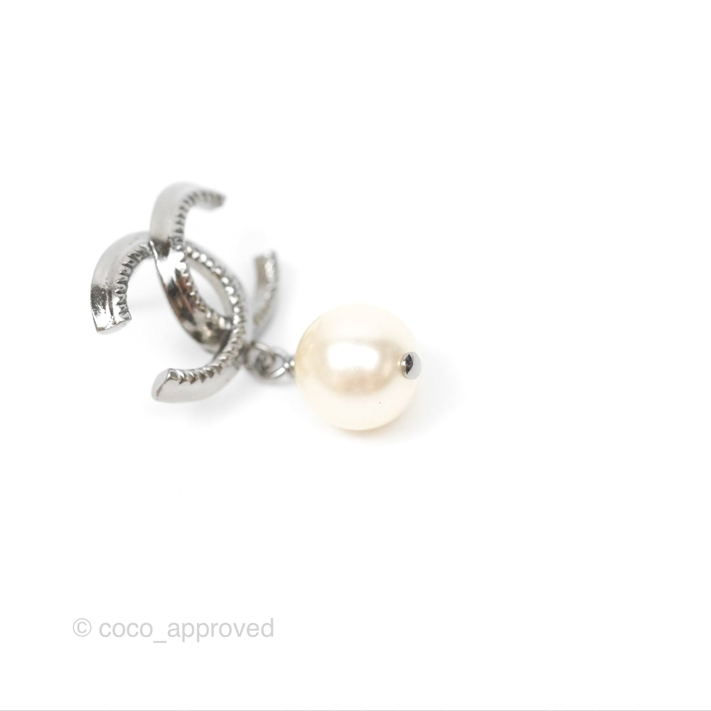 Chanel CC Pearl Drop Earrings Gun Metal 11A