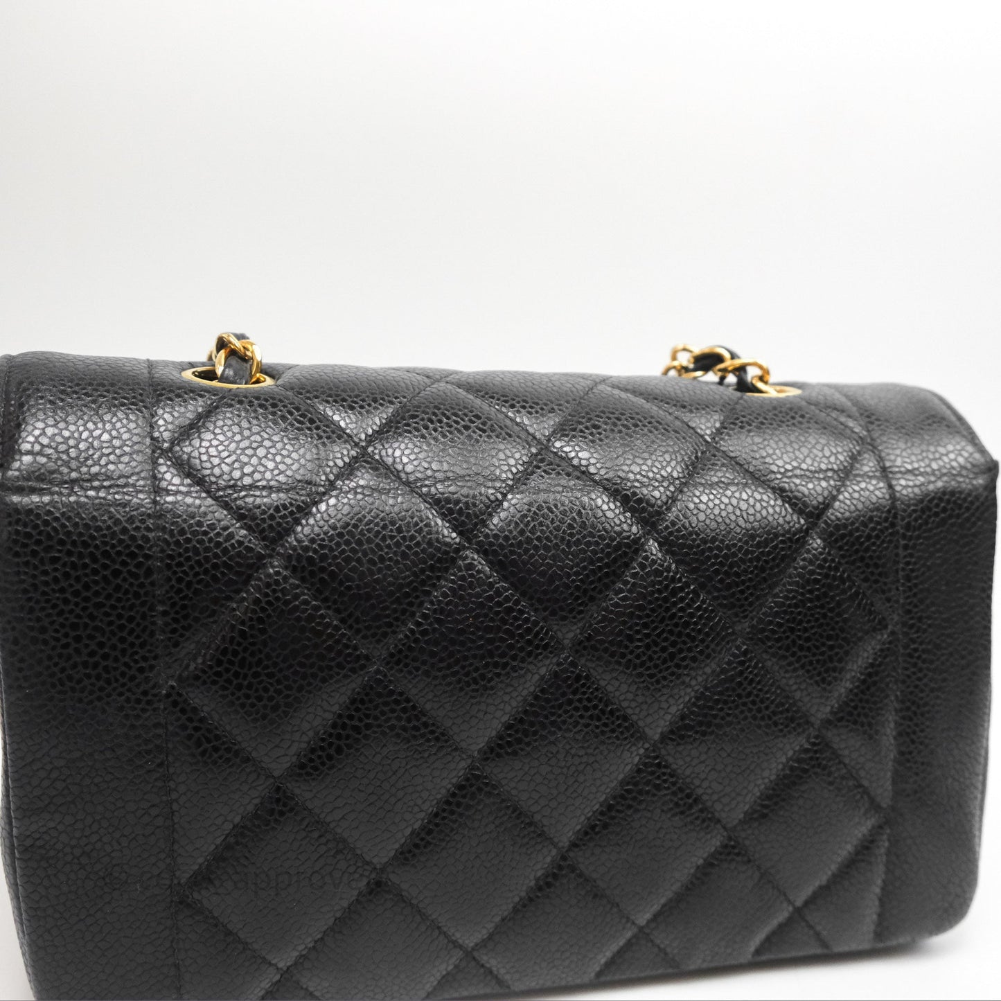Chanel Small Vintage Quilted Classic Diana Flap Bag Black Caviar 24K Gold Hardware