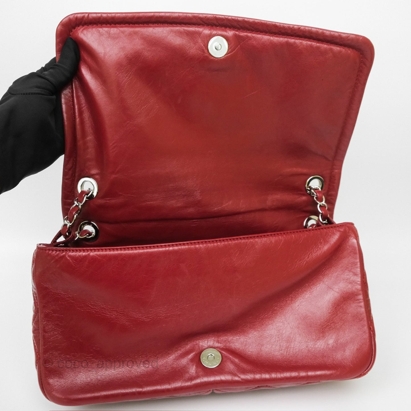 Chanel CC Flap Shoulder Bag Dark Red Crumpled Leather Silver Hardware