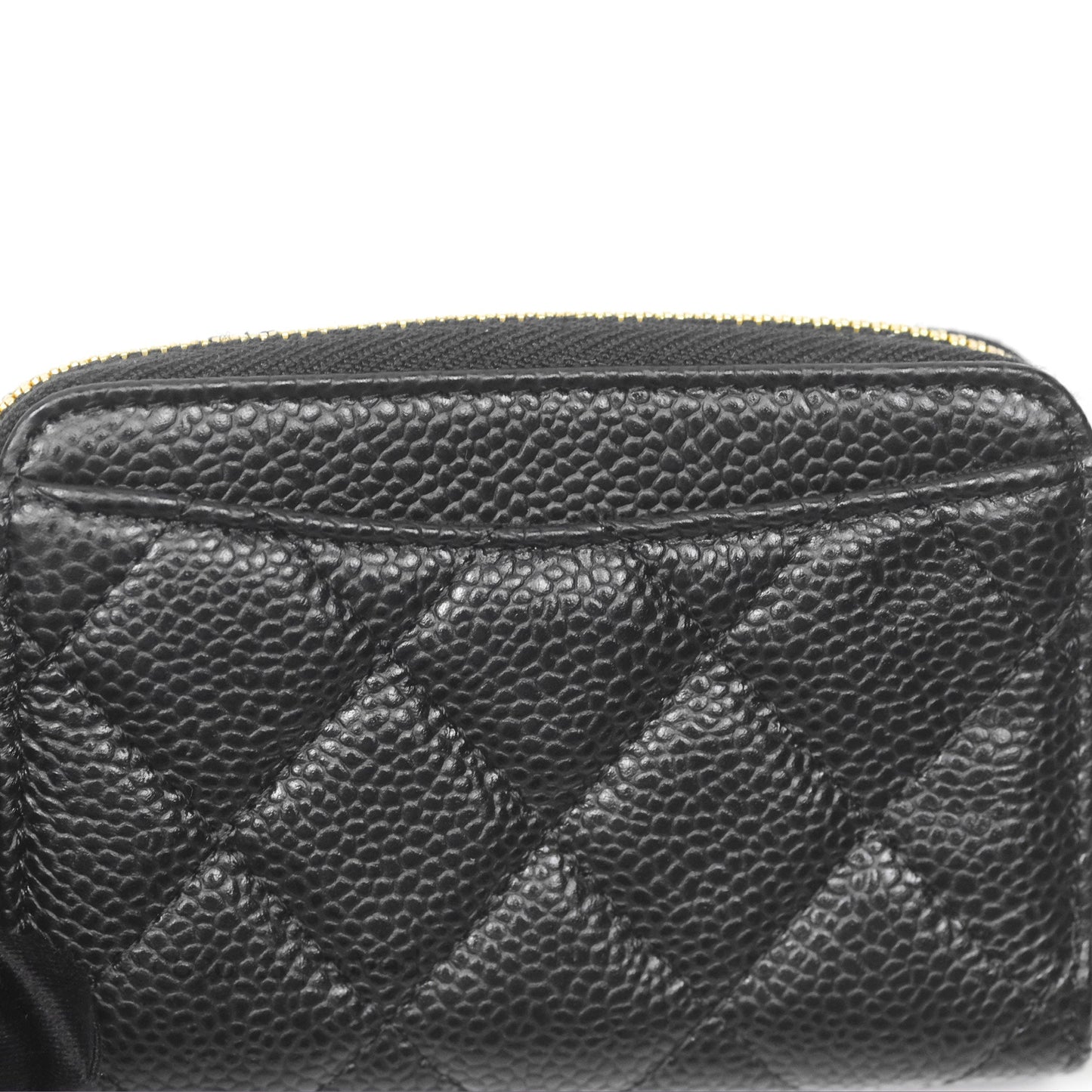 Chanel Quilted Zip Card Holder Black Caviar Gold Hardware