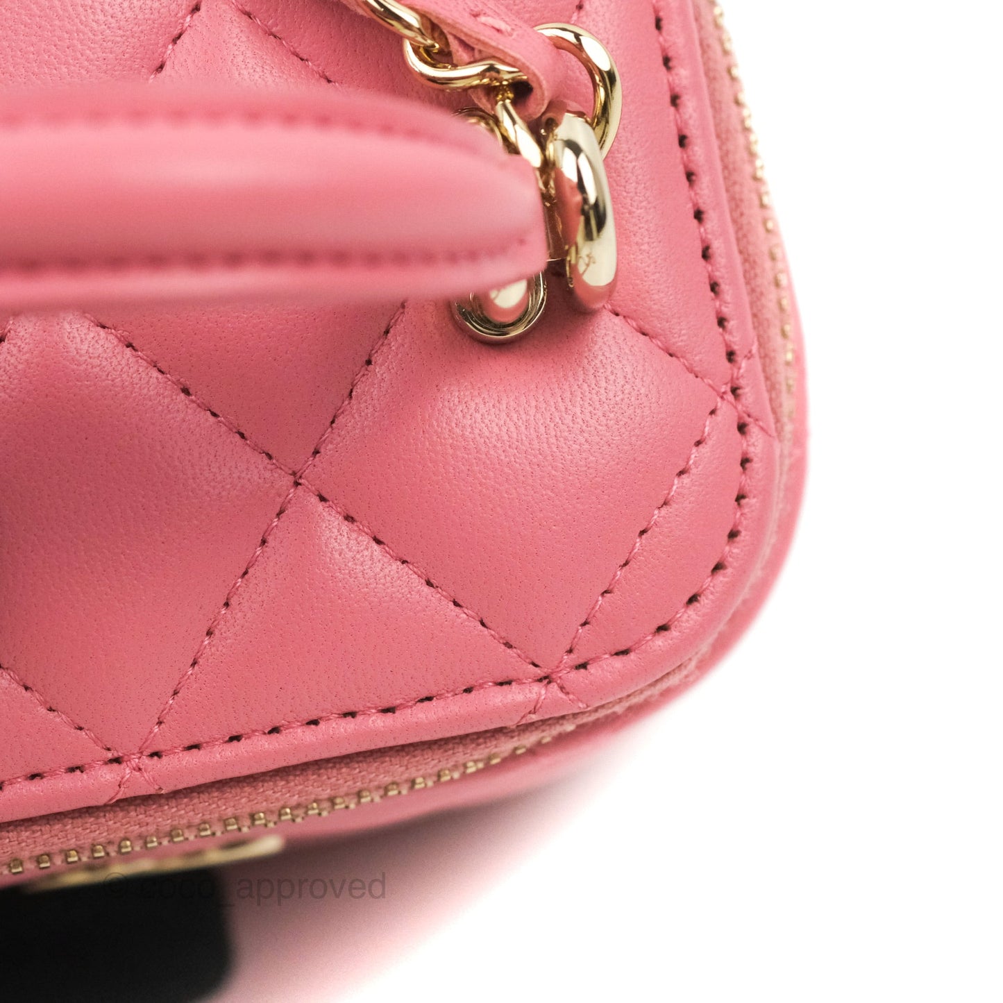 Chanel Mini Top Handle Vanity With Chain Pink Lambskin Gold Hardware