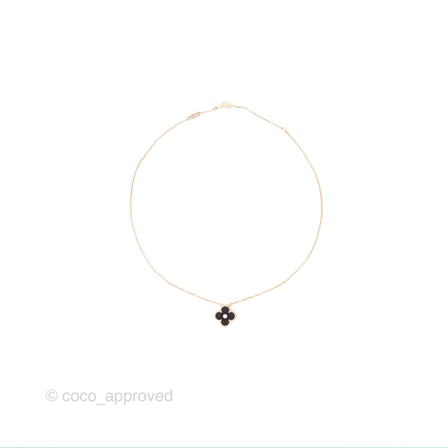 Van Cleef & Arpels Vintage Alhambra Pendant Onxy Diamond Rose Gold